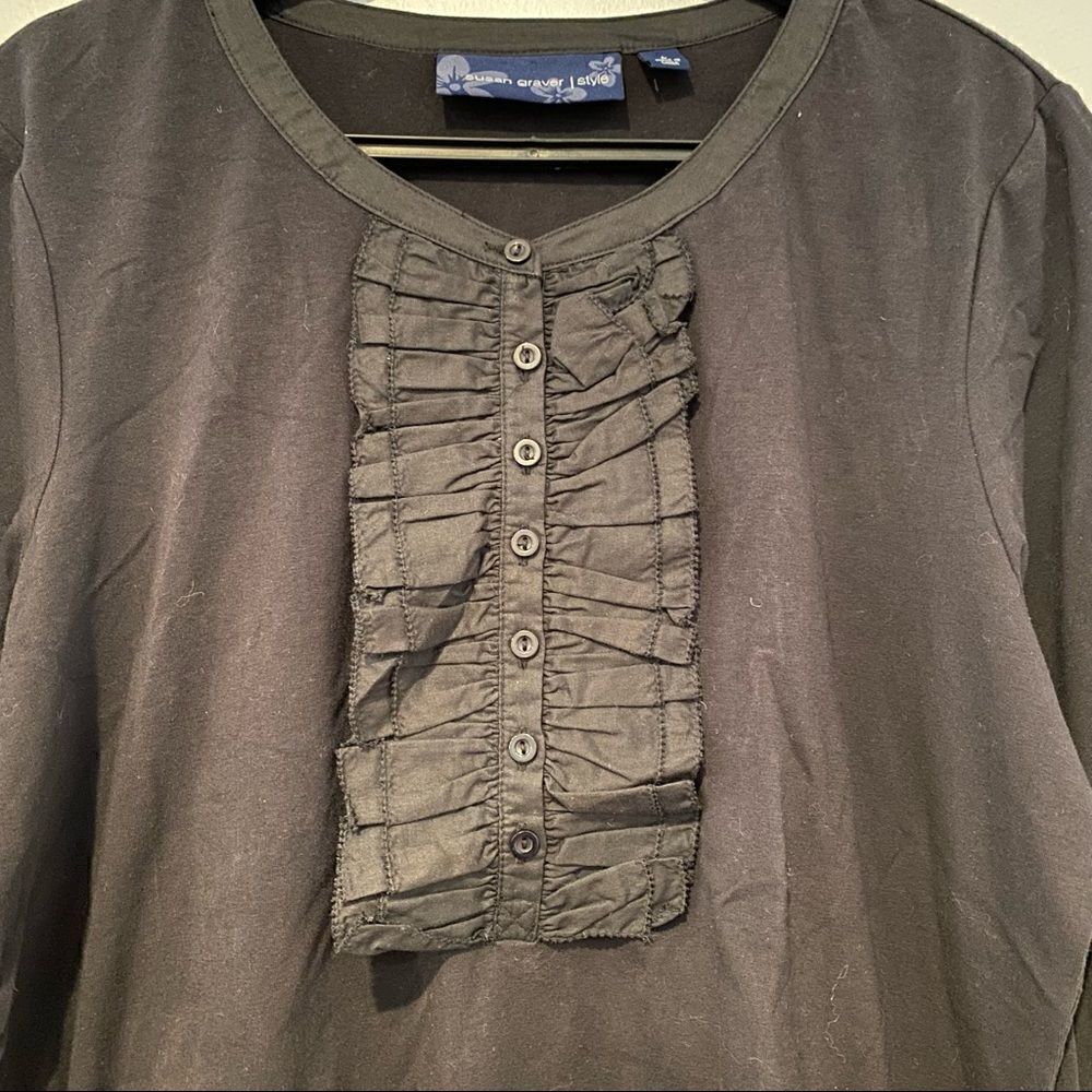 Susan Graver Black 3/4 Sleeve Button Top Blouse Size Large - Picture 2 of 6